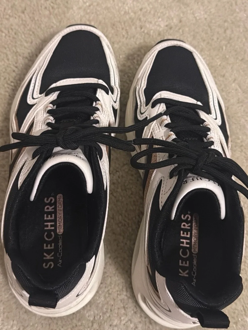 Skechers Women's White & Black Sneakers with Rose Gold Accents