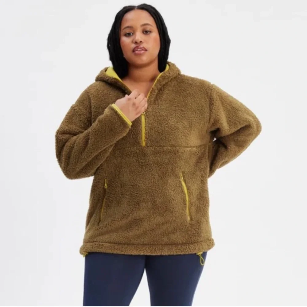 Girlfriend Collective Dark Olive Recycled Half-Zip Fleece Size Small