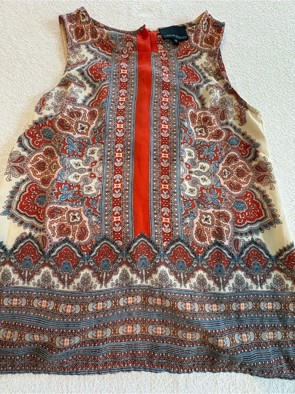 Cynthia Rowley Paisley Sleeveless Button Back Blouse XS