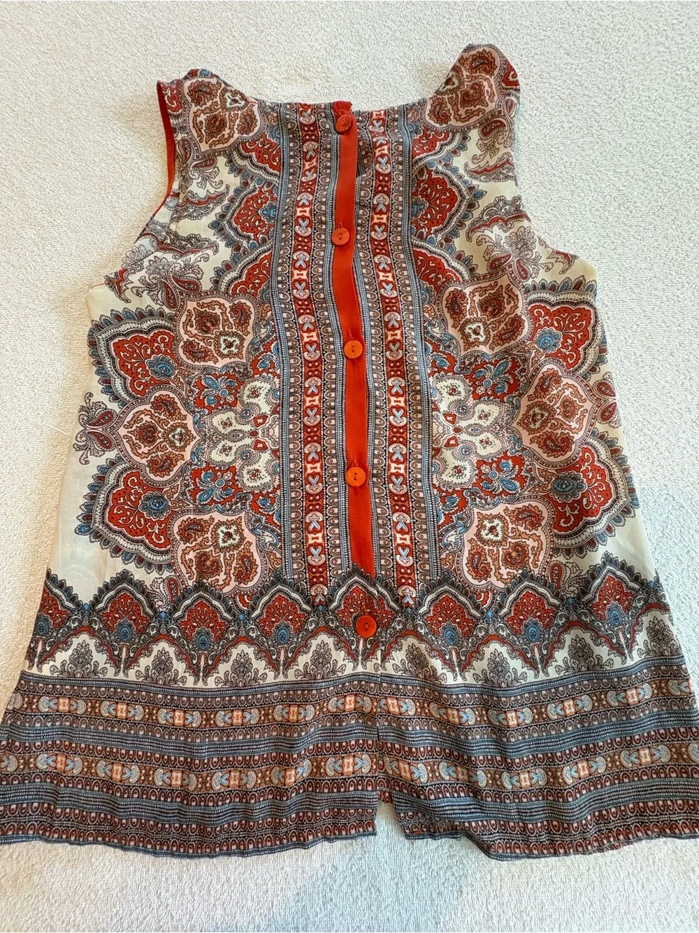 Cynthia Rowley Paisley Sleeveless Button Back Blouse XS
