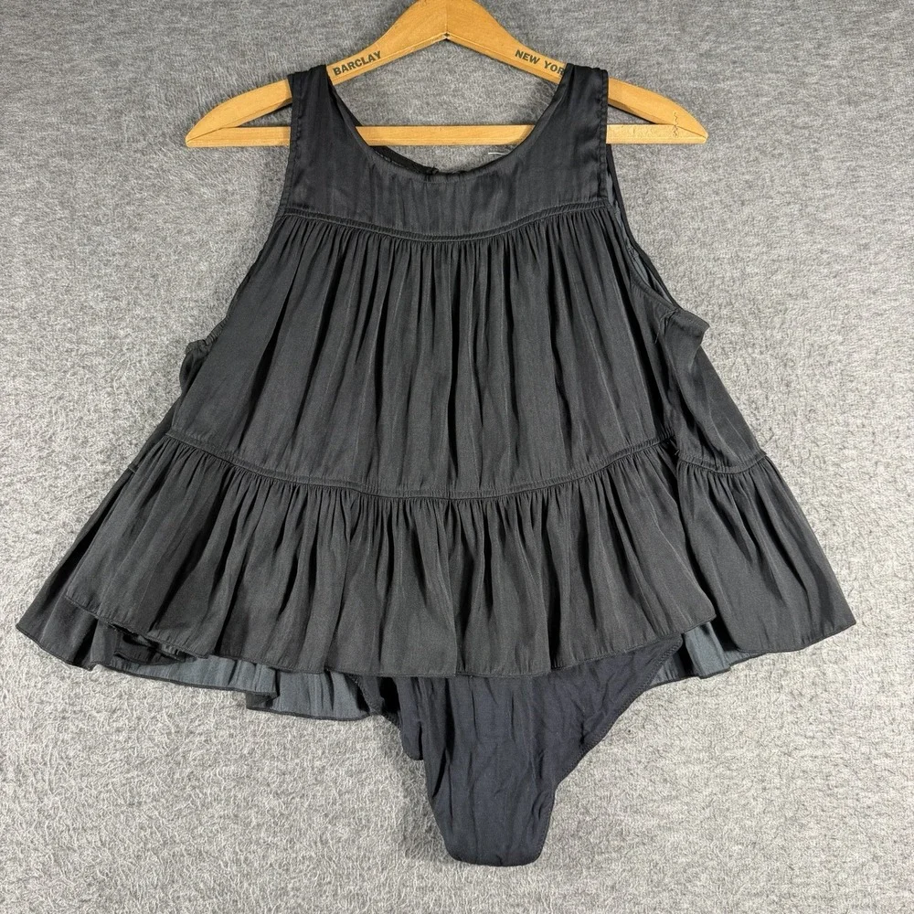 Free People Intimately Pretty Please  Open Tie Back Black Bodysuit Size Medium