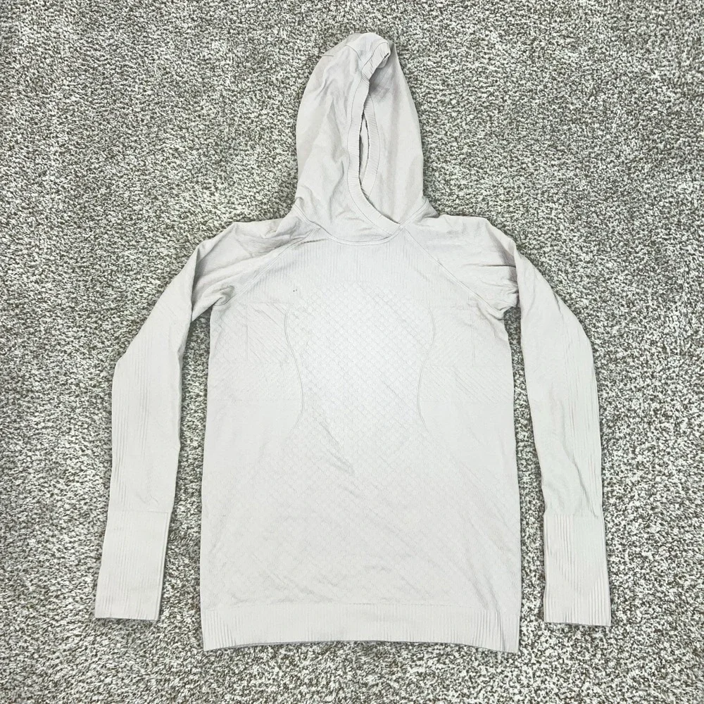 Lululemon Hoodie Womens‎ Small White Seamless Pullover Thumbholes Athletic Top
