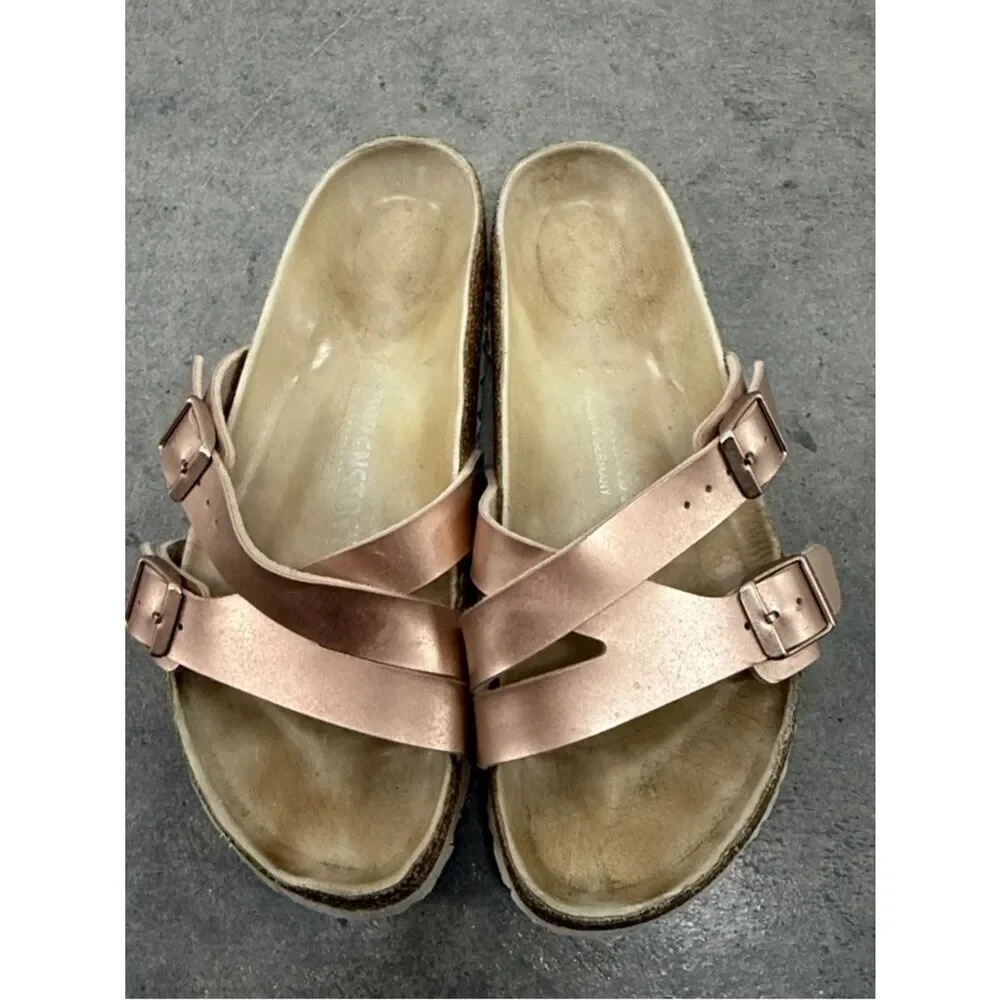 Birkenstock Women's Rose Gold Double Strap Slide Sandals