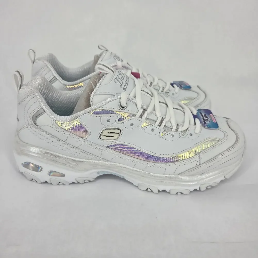 NEW Skechers D'Lites Ocean Dreaming White Holo Sneaker 90s Vibe Women's 9.5 NIB