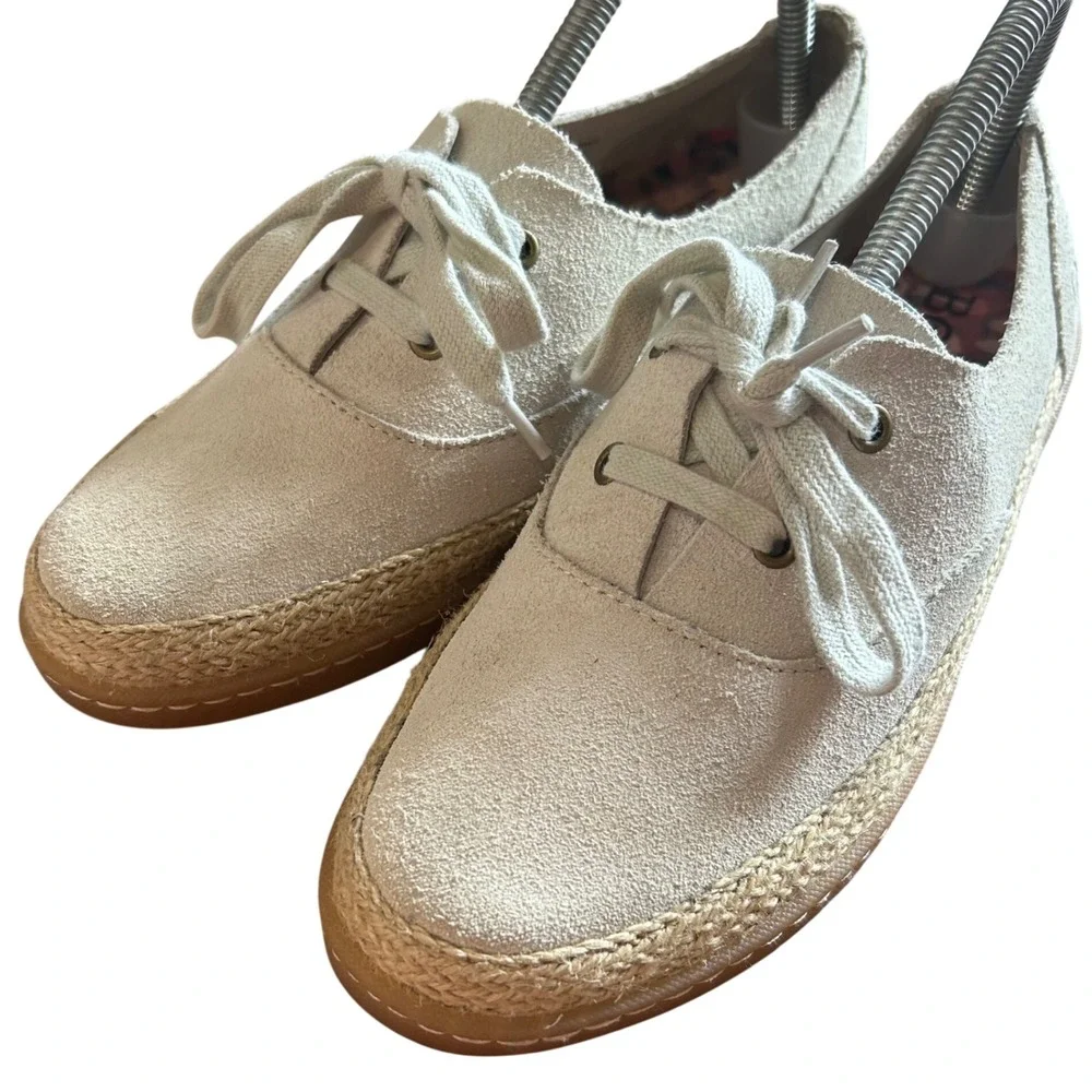 Born Oxford Shoes Womens Beige Suede Lace Up Espadrille Jute Trim 8M
