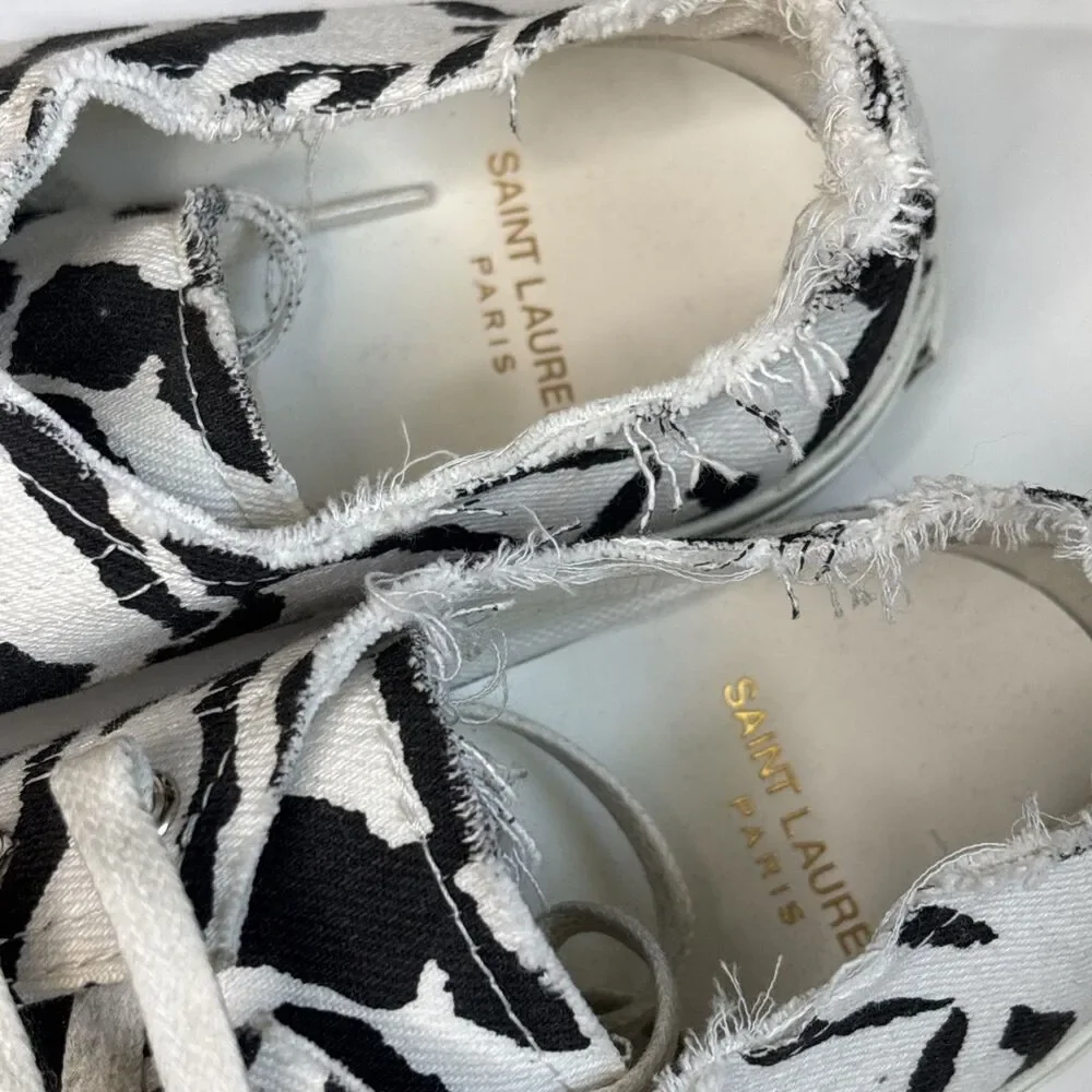 Saint Laurent Paris Zebra Print Low Top Sneakers Canvas Shoes New Box Dust Bag