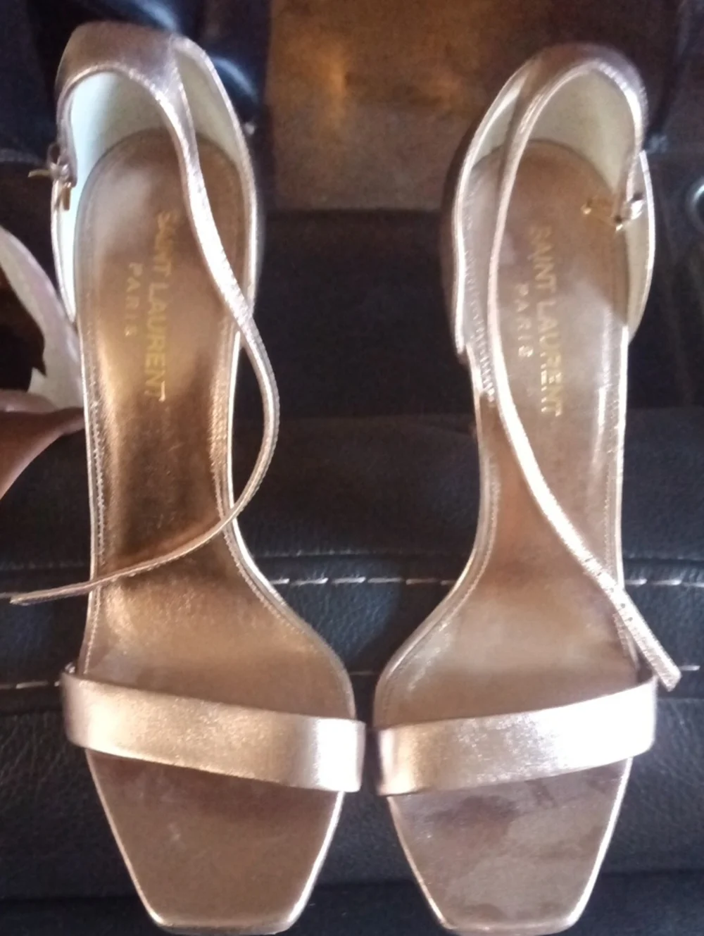 Saint Laurent Metallic Rose Gold Strappy Heel Sandals