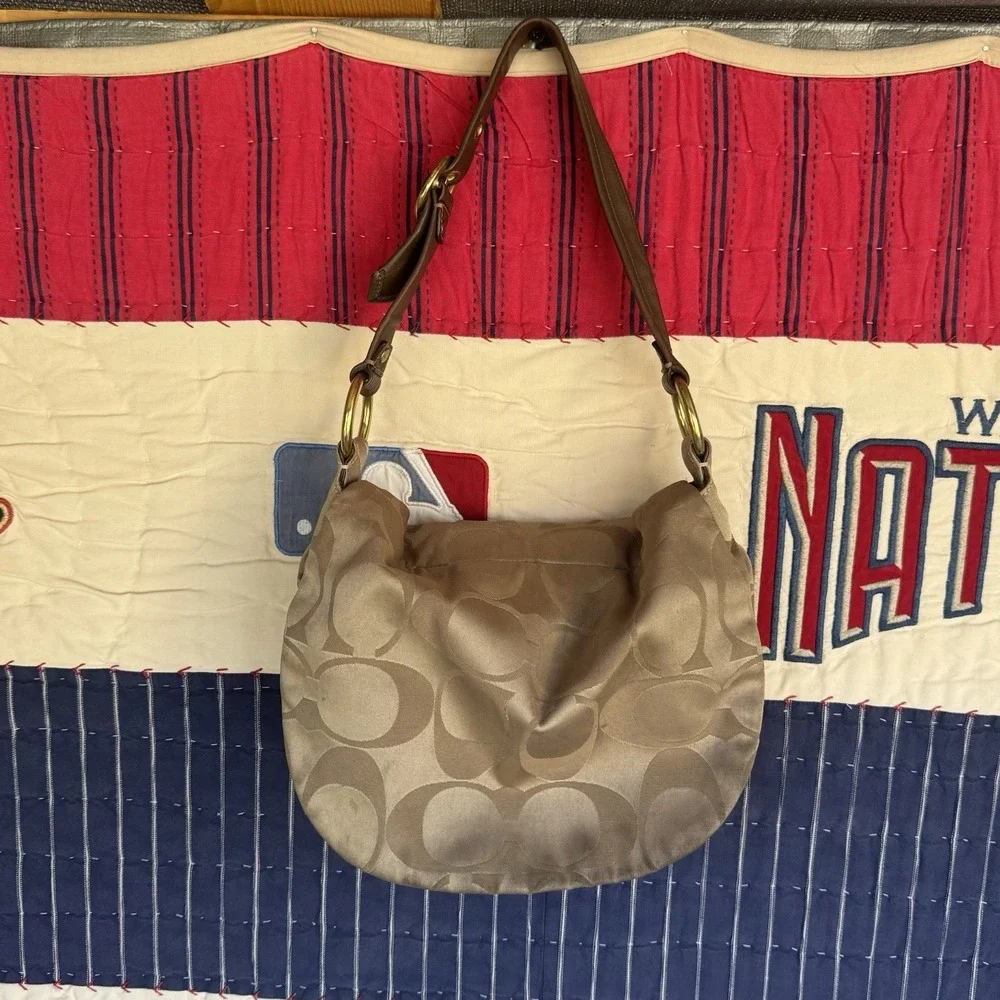 Coach 13641 Ali Y2K Khaki Signature Sateen Bronze Leather RARE Shoulder Hobo Bag