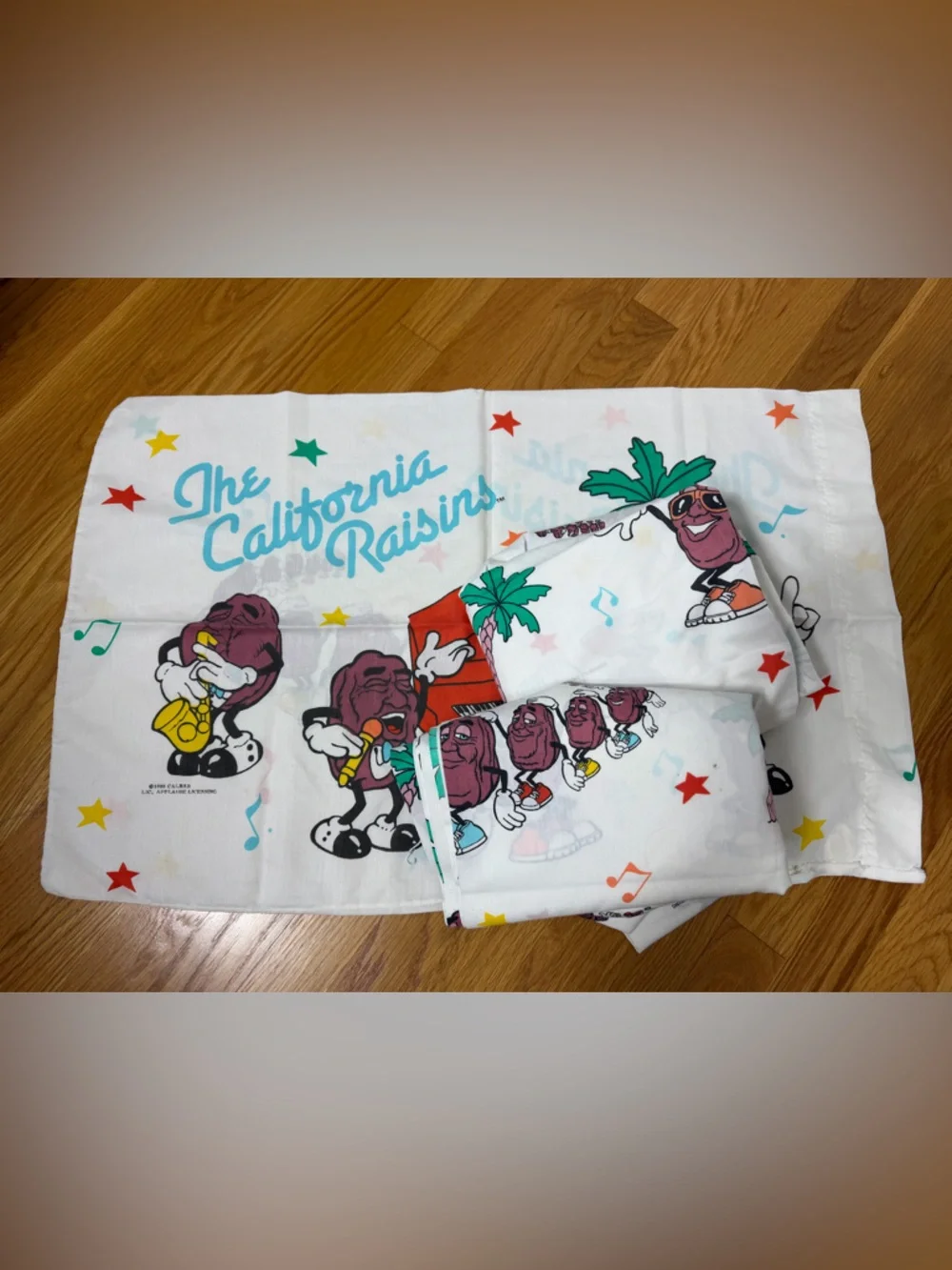Vintage California Raisins 1988 Twin Sheet Set Flat Fitted Pillowcase
