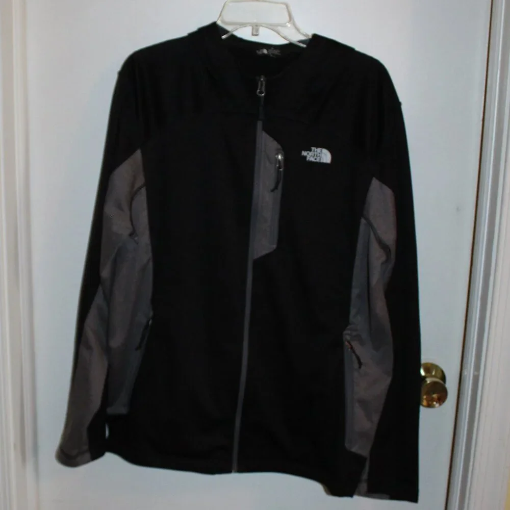 The North Face Soft Shell Hooded Zip Up Anorak Jacket Black Gray Mens L/G