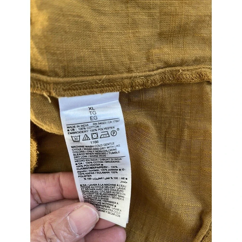 Old Navy Eyelet Lace Tie Neck Womens Top XL Honey Gold Brown Cotton Tiered Boho