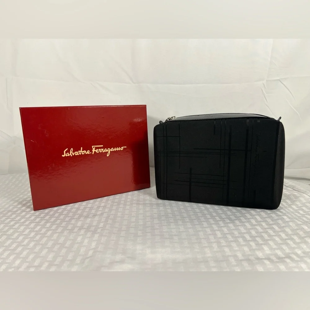 Salvatore Ferragamo Black Geometric Travel Toiletry Cosmetic Case