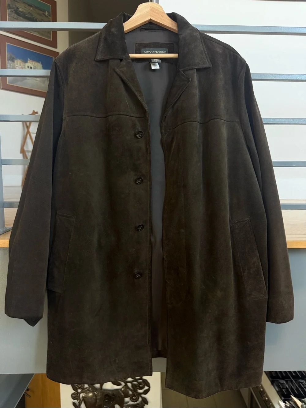 Vintage Banana Republic Men’s Dark Brown Suede Coat