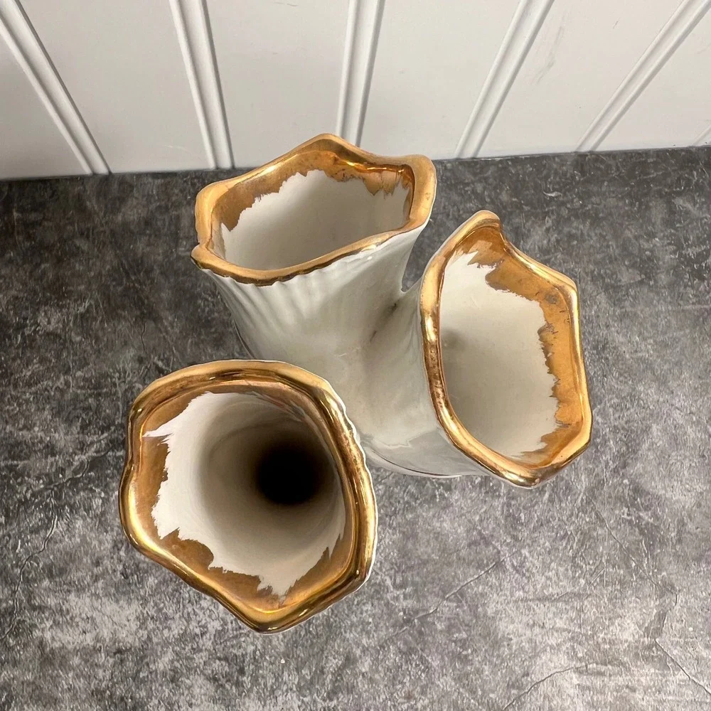 Vintage Ceramic Floral Conucopia Vase | Cottagecore