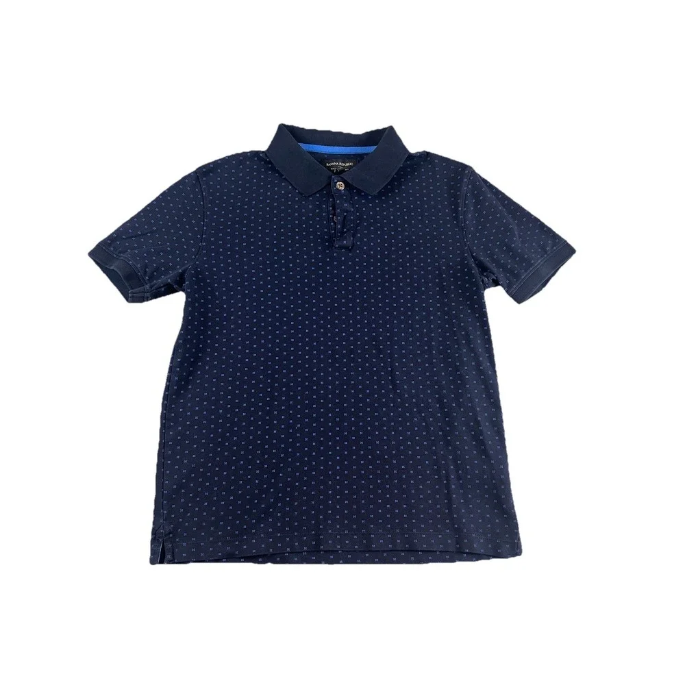Banana Republic Shirt Small Medium Dress Polo Blue Geo Print‎ Preppy Navy 530733