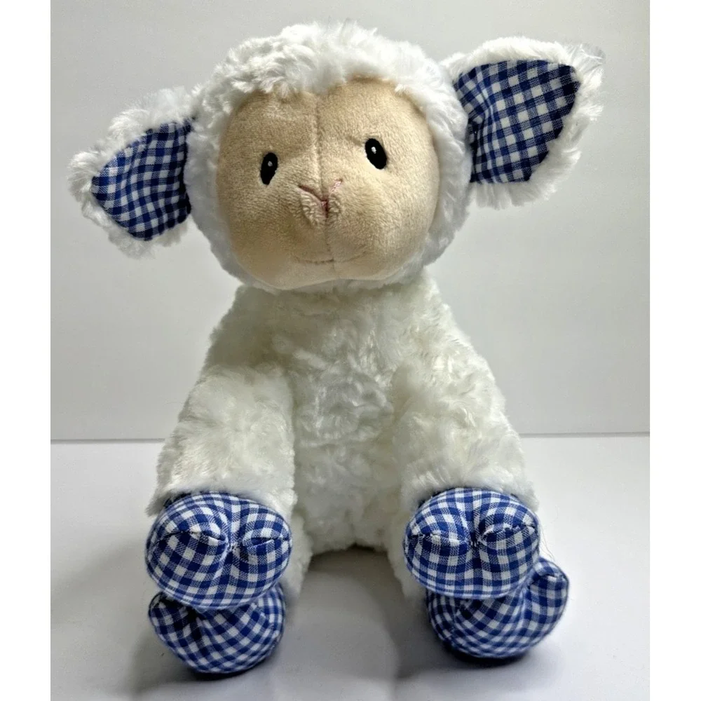 GUND Brooks Brothers Lamb‎ Blue Gingham Feet Ears White Swirl Plush Stuffed
