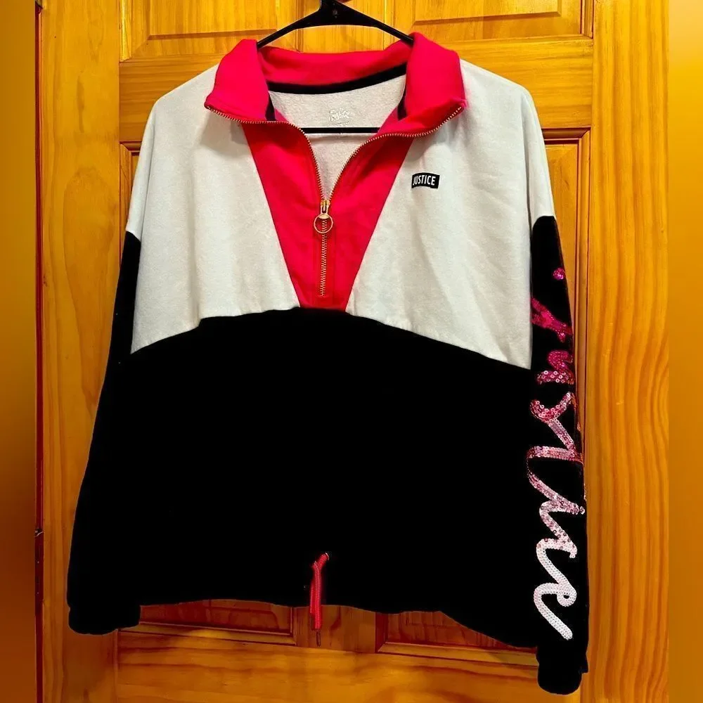 Justice brand size XL girls half zip with sequins on sleeve