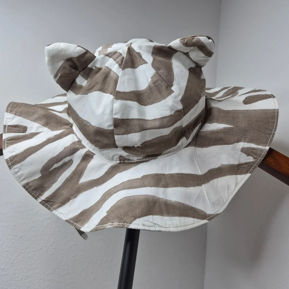 Gymboree Zebra Print Sun Hat with Ears Brown White Toddler Girls‎ 2T-3T Strap