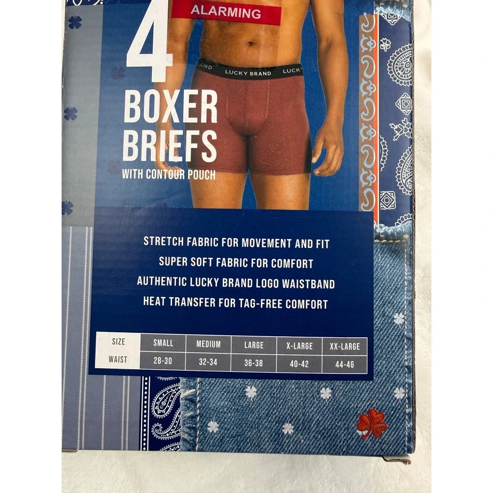 Lucky Brand Mens 4 Pack Essential Soft Boxer Briefs Medium Blue Red New