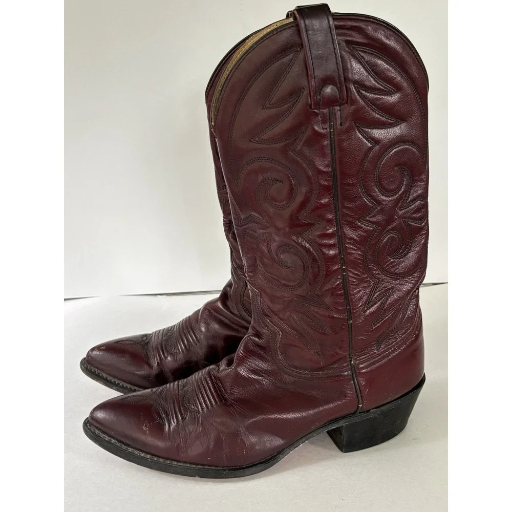 Mens 10D Burgundy Leather Western Cowboy Boots Pointed Toe