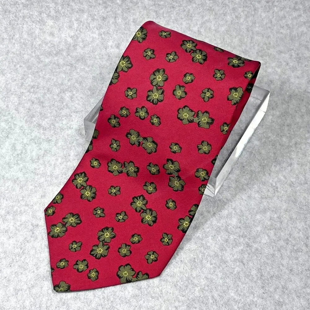 Banana Republic Mens 100%‎ Silk Tie Red Floral Geometric Necktie Made In Italy