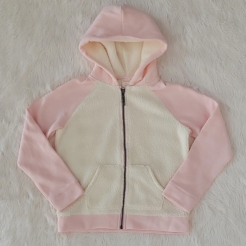 Gymboree Off White And Pink Sherpa Swestshirt Hoodie Girls Size Medium 7/8