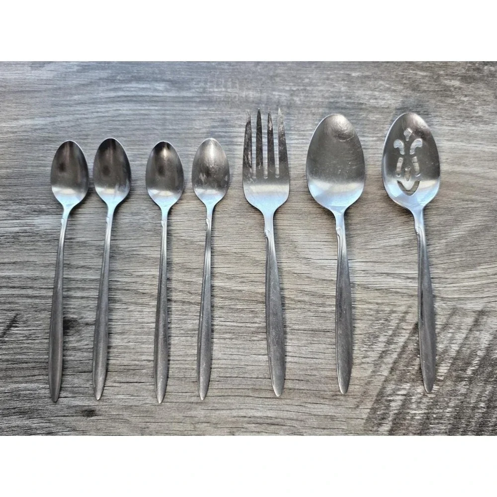 7 PC 1881‎ Rogers Stainless Oneida Serving Iced Tea Spoons Fork Vintage Flatware
