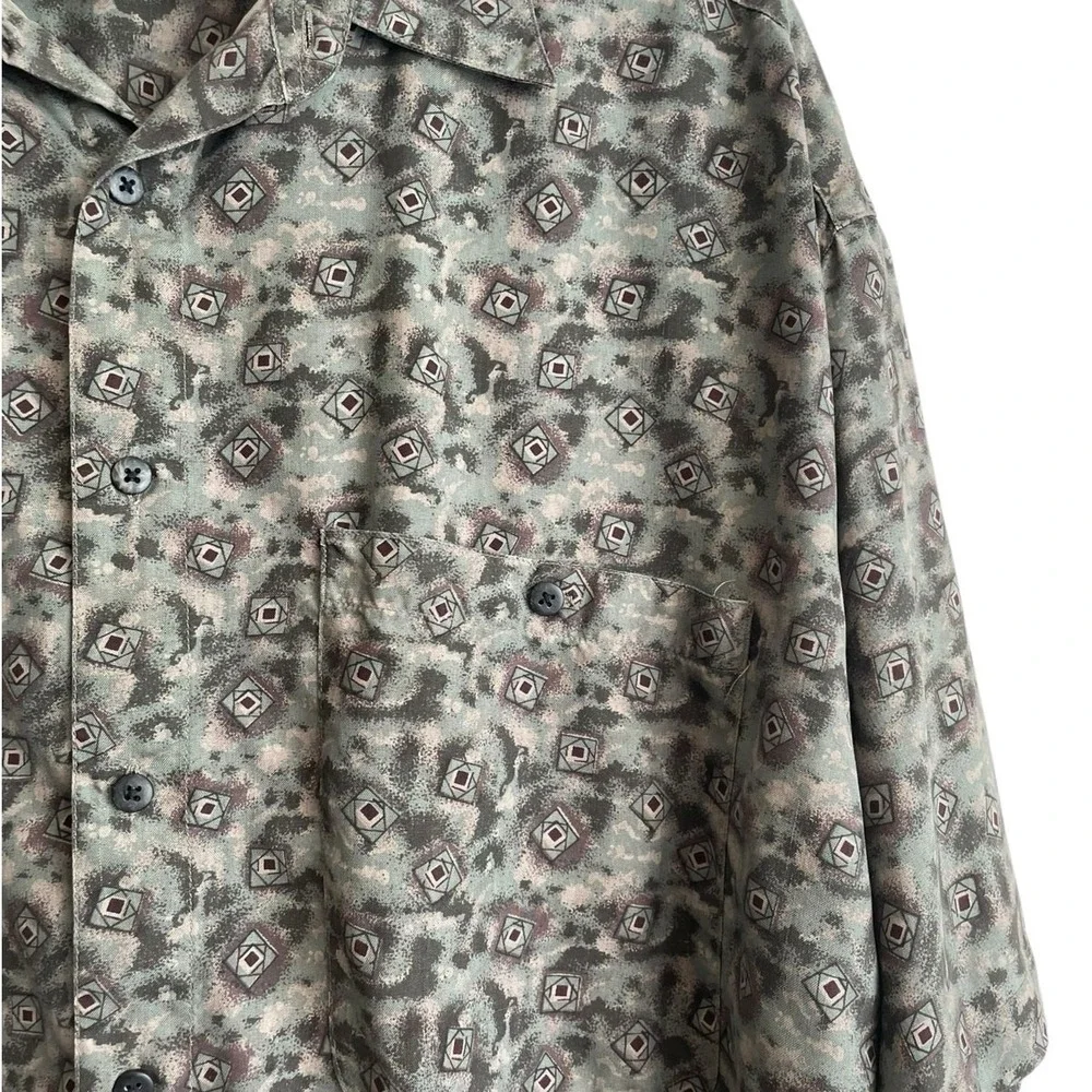 VTG Rinnovato Mens Button Up Shirt L‎ Gray Abstract Geometric 90s Retro Resort