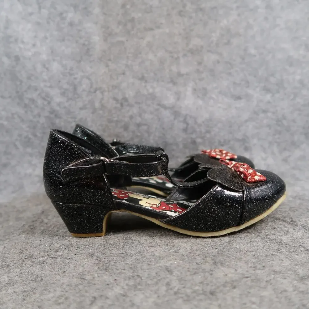 Disney Shoes Kids Toddler 11 Minnie Mouse Heel Pump Black Glitter Red Polka Dot