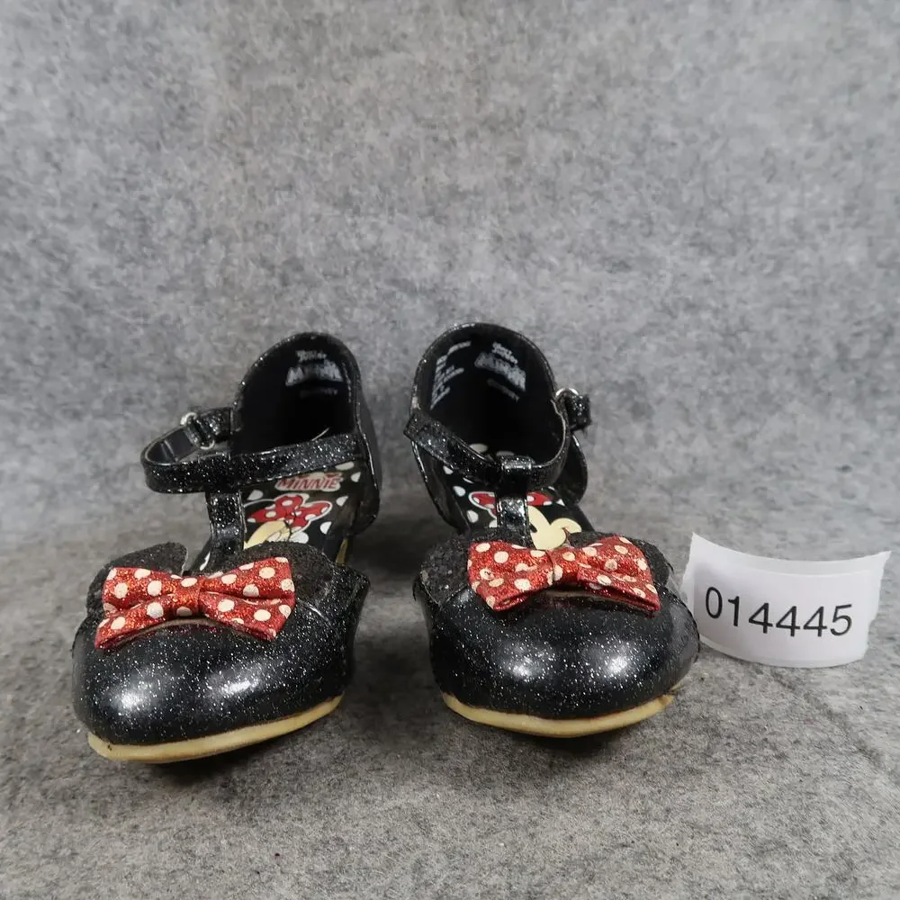 Disney Shoes Kids Toddler 11 Minnie Mouse Heel Pump Black Glitter Red Polka Dot