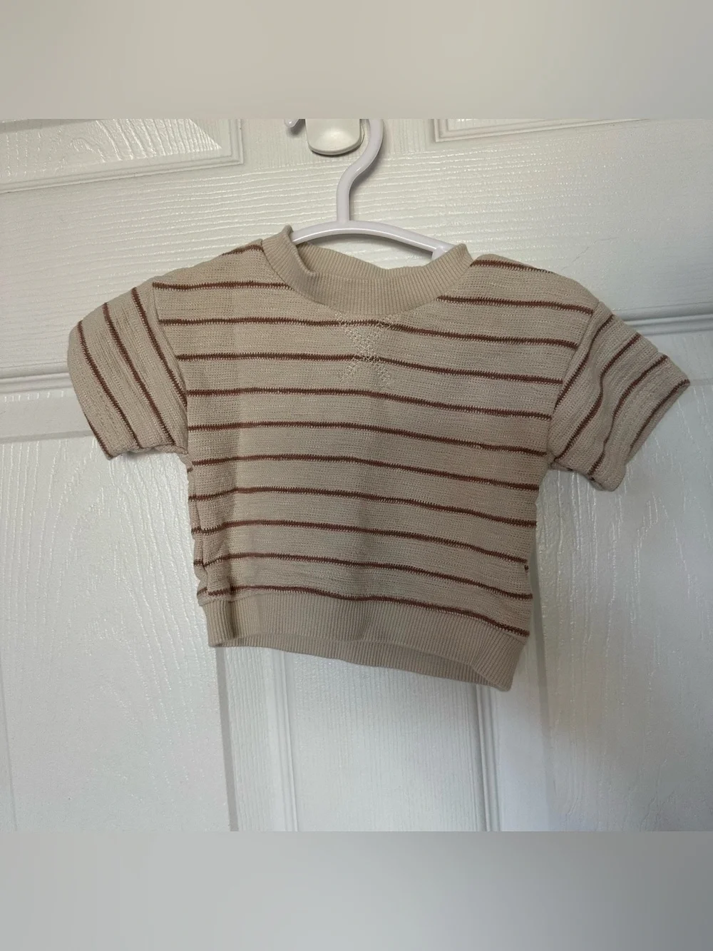Carter's Cream and Brown Striped Short-Sleeve Knit Top