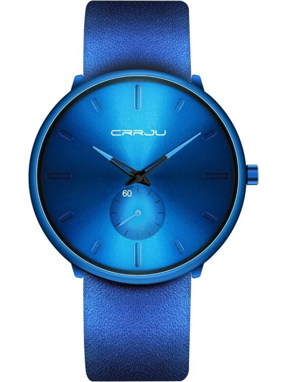 Unisex Sky Blue Ultra-Thin Minimalist Waterproof Leather Band Dress Wrist Watch