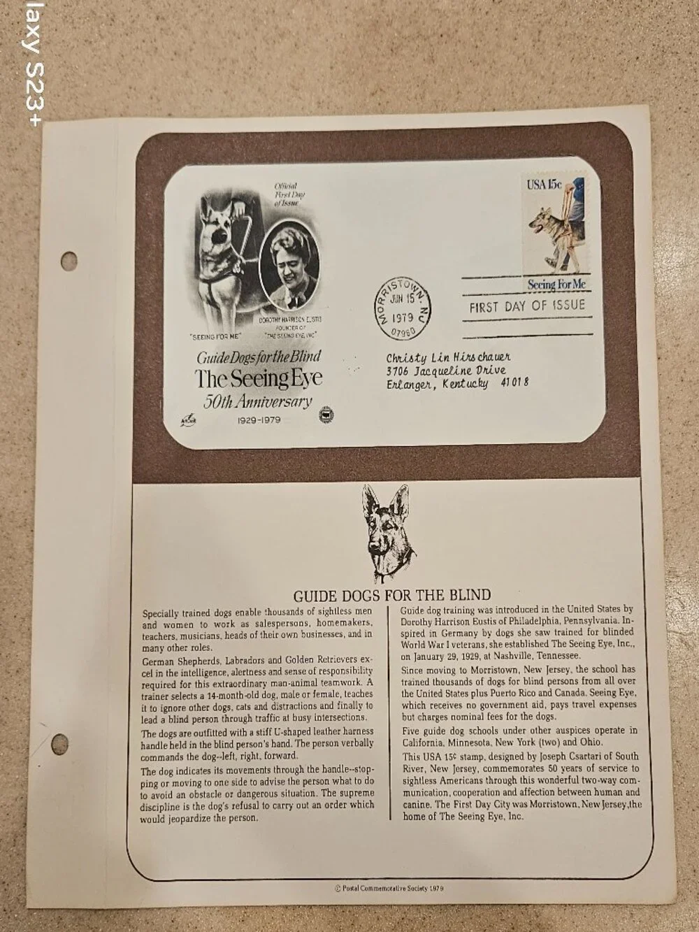RARE COLLECTIBLE USPS 1ST DAY ISSUE COVER THE SEEING EYE GUIDE DOGS BLIND STAMP