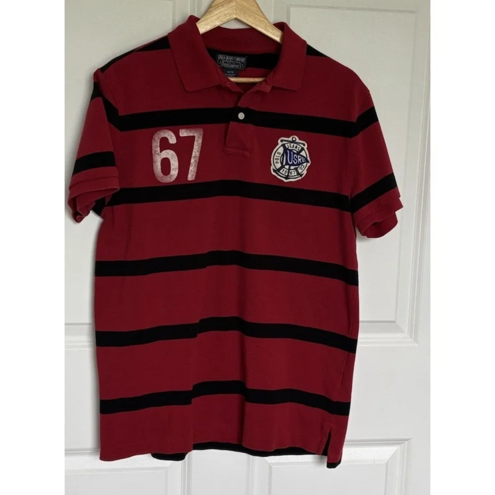 Vintage Polo Jeans Co Ralph Lauren USRL 67 Striped Polo Shirt Men's M Red Black
