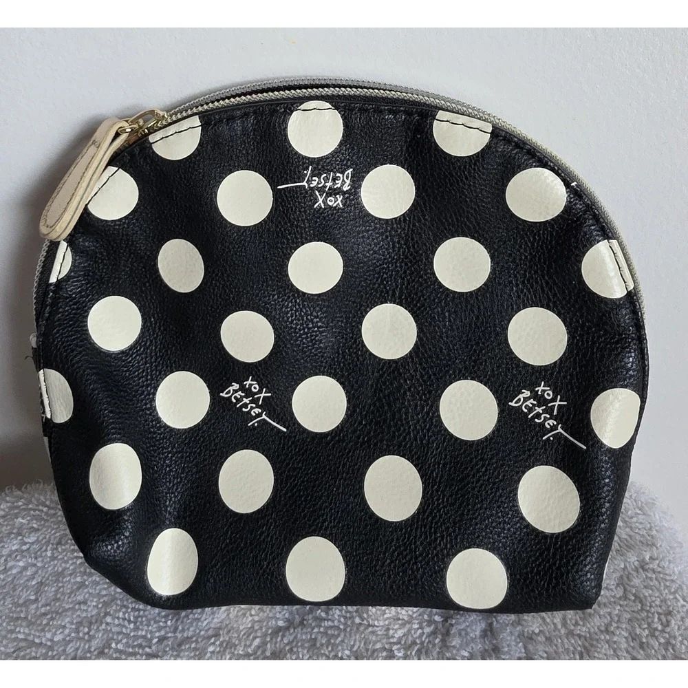 Betsey Johnson Makeup Bag Black White Cosmetic Pouch Travel Case Organizer Tote