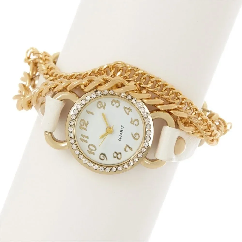 Gold White chunky Watch fashion accessory chains faux leather 90s y2k
