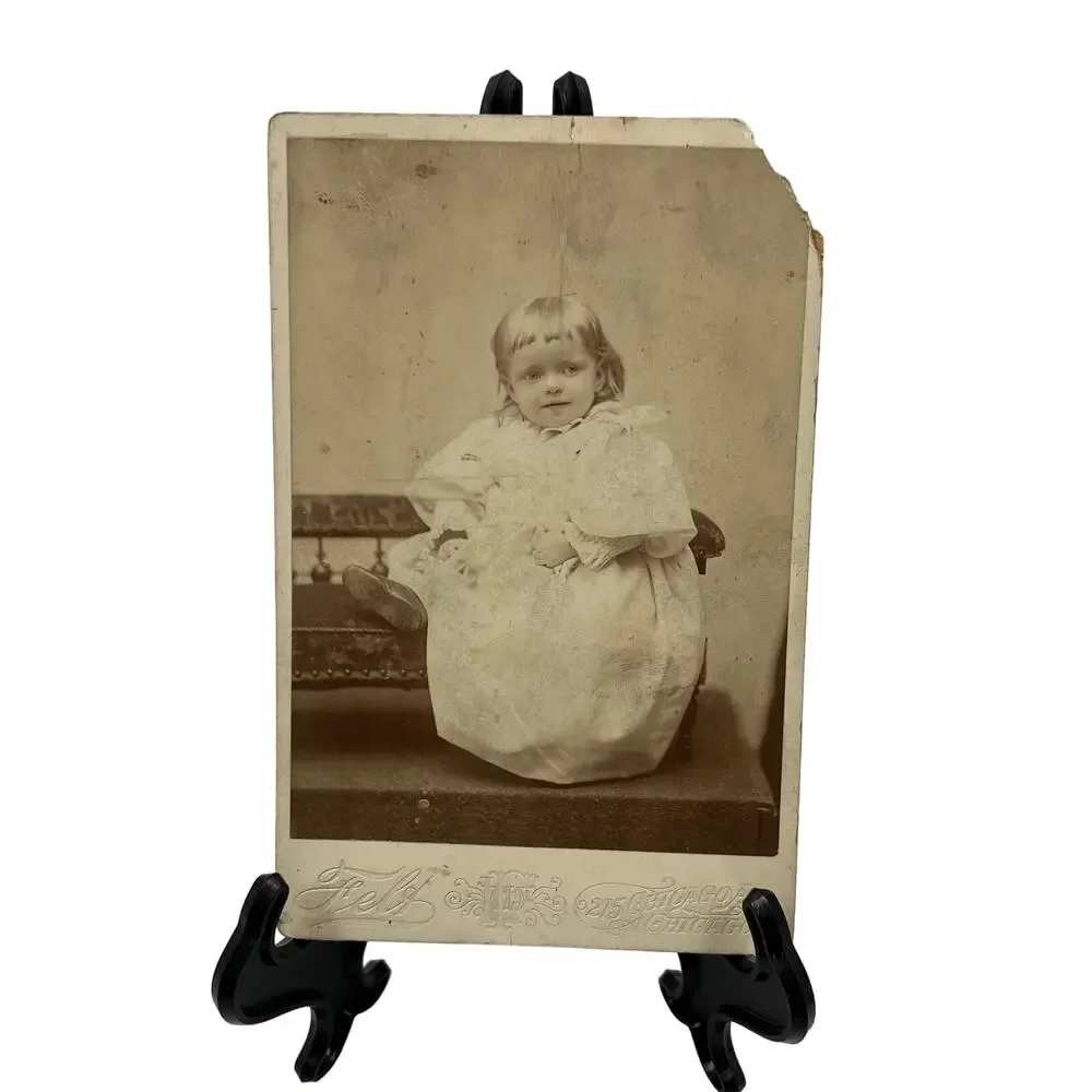 Antique Mounted‎ Black White Photo Gown Baby 1800's 215 East Chicago Avenue