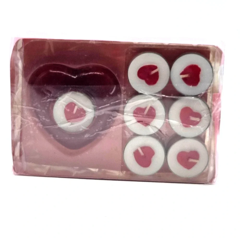RED Heart‎ Shaped Candle and 6 Heart Shaped Tea Lights in Box
