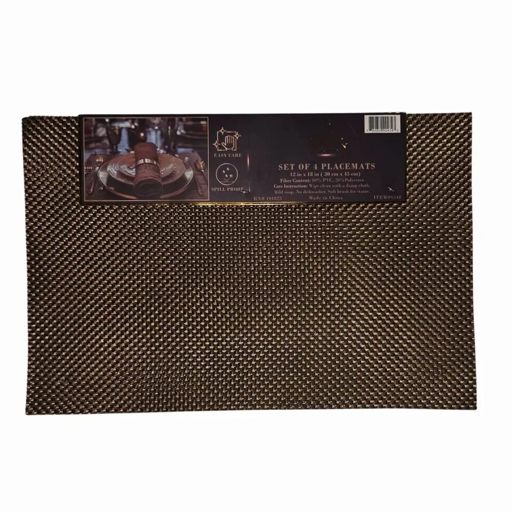 Dan River Set of 4 Rectangular Placemats Bronze Color PVC Woven Table Mats 12x18