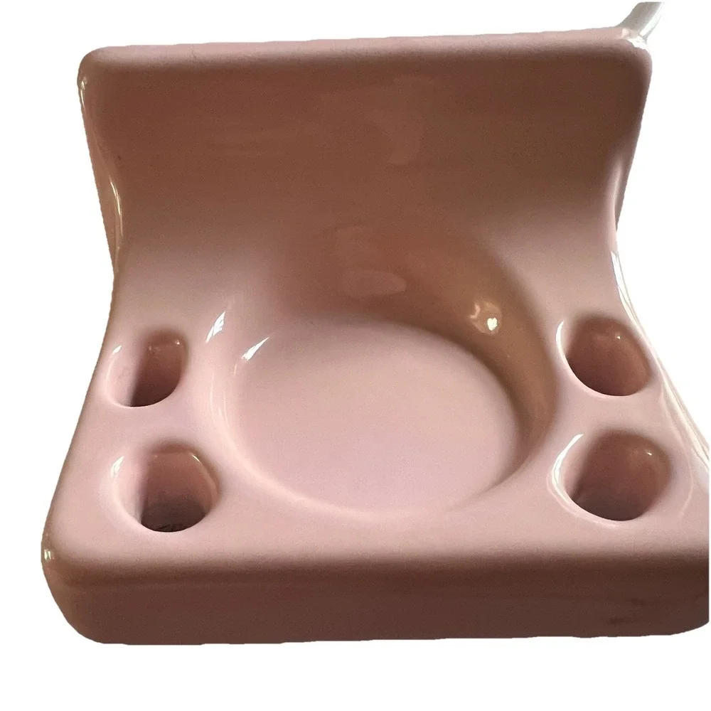 Vtg MCM Tile-In‎ Porcelain Sink Toothbrush & Cup Holder Made In Japan Pink Blush