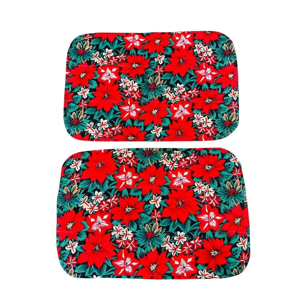 Poinsettia‎ Christmas Placemats Vintage Set of 4 Holiday Table Linens Floral 90s