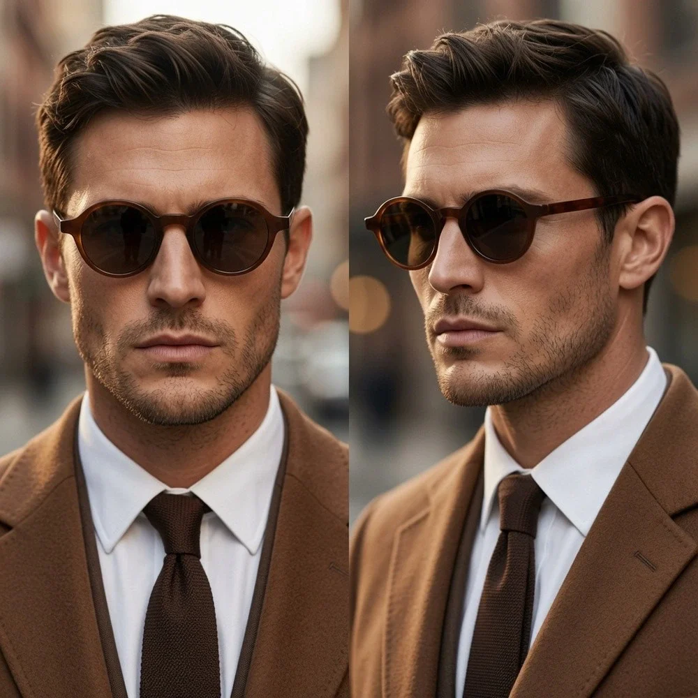 Classic Mens Round Vintage Style Sunglasses Brown Circle Frame Gradient Lens New