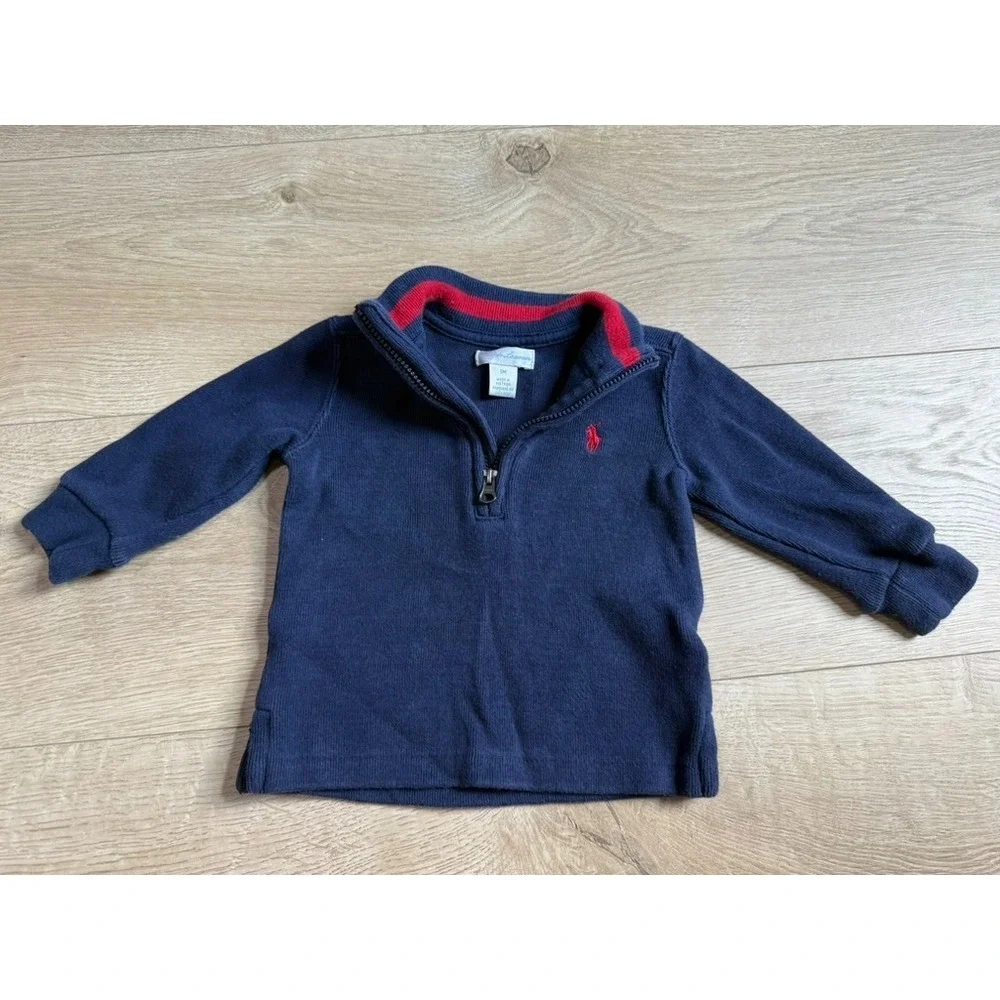 EUC Baby Boy Ralph Lauren long sleeve quarter zip navy blue sweater size 9M