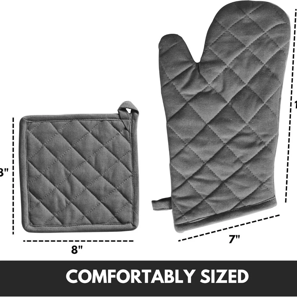 Softopia Cotton 4 piece set: 2 Cotton Oven Mitts & 2 Cotton Pot Holders;‎ Grey