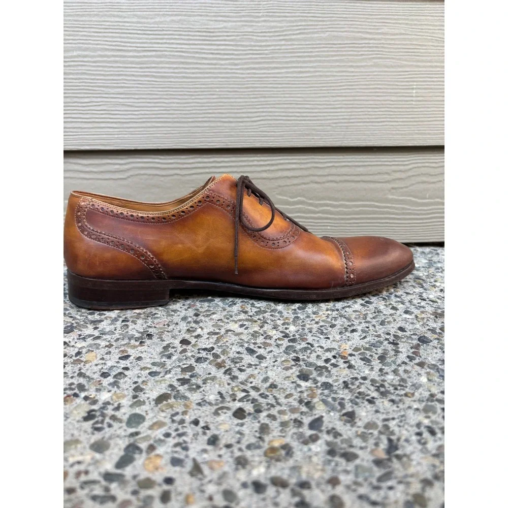 Magnanni 19099 Mens Cognac Hand Painted Leather Cap Toe Brogue Oxfords Size 11 M