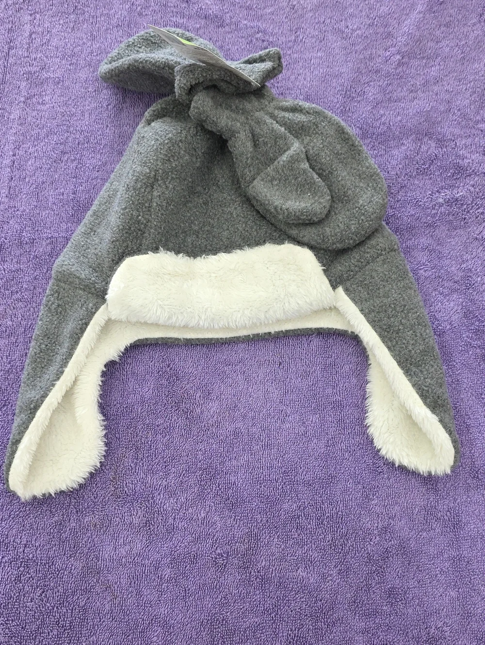NWT Hudson Baby Cozy Kids Gray Fleece Trapper Hat with Cream Faux Fur Lining
