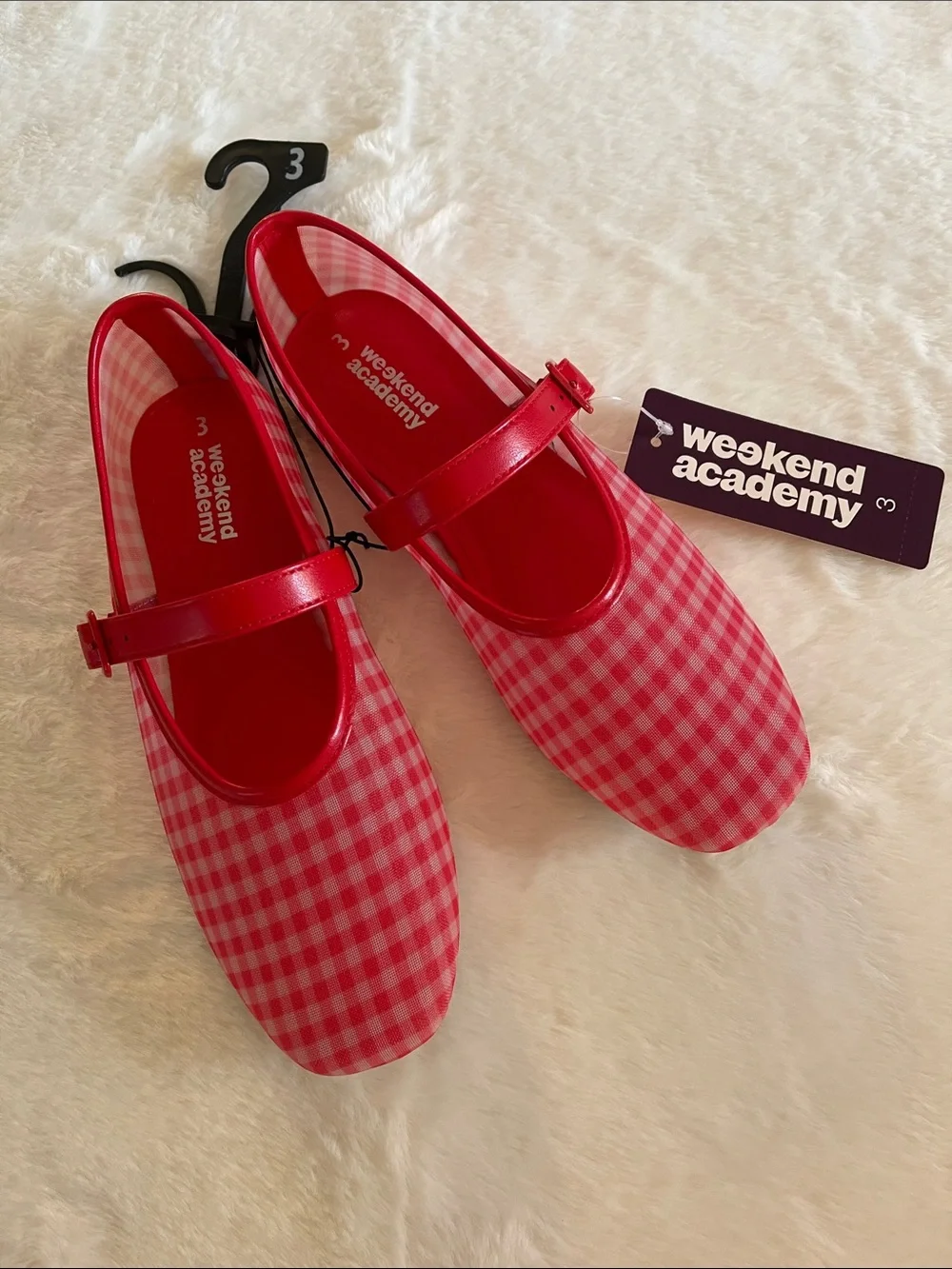 Weekend Academy Girls' Red Gingham Mary Jane Shoes  SZ 3