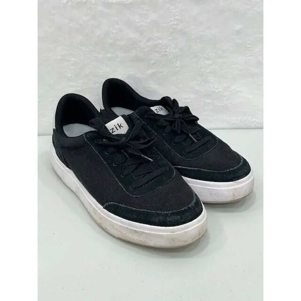 Kizik Sneaker Shoes Low Top Lace Up Canvas Suede Leather Black Mens 6.5 Womens 8
