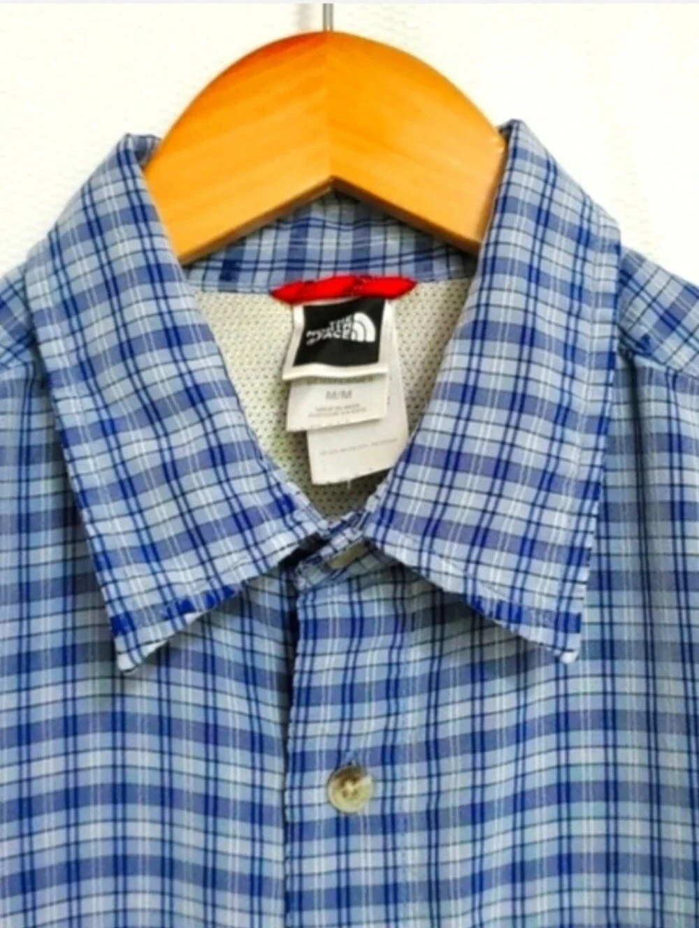 The North Face Short Sleeve Blue Plaid Button Down Shirt Mens Medium
