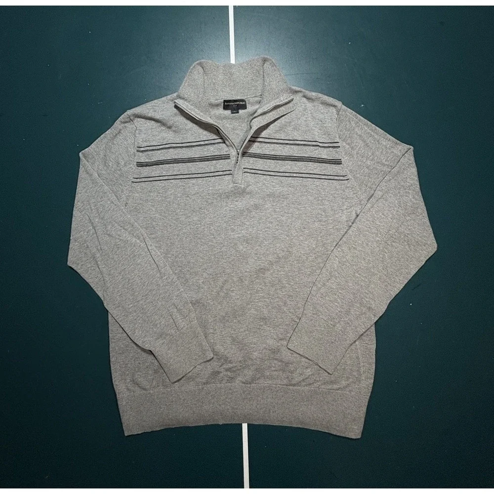 Banana Republic Sweater 1/4 Zip Mens Large Long Sleeve Pullover Mock Neck Gray‎